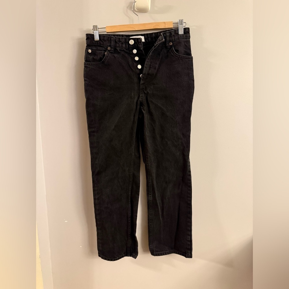 Zara Black Button Fly Straight Leg Jeans Size 4 (EUR 36)